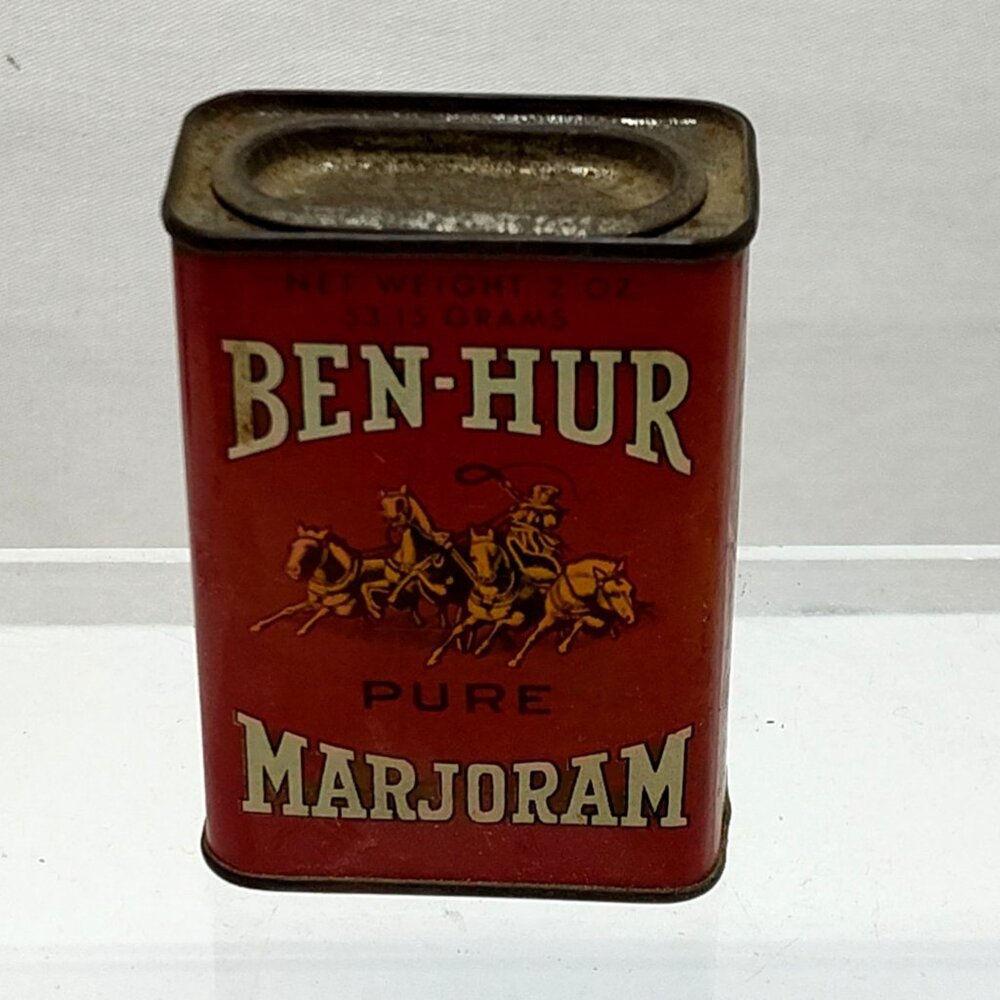 Ben-Hur Marjoram Spice Tin Container 2 Oz 1930s Collectible Kitchen Décor Vintag